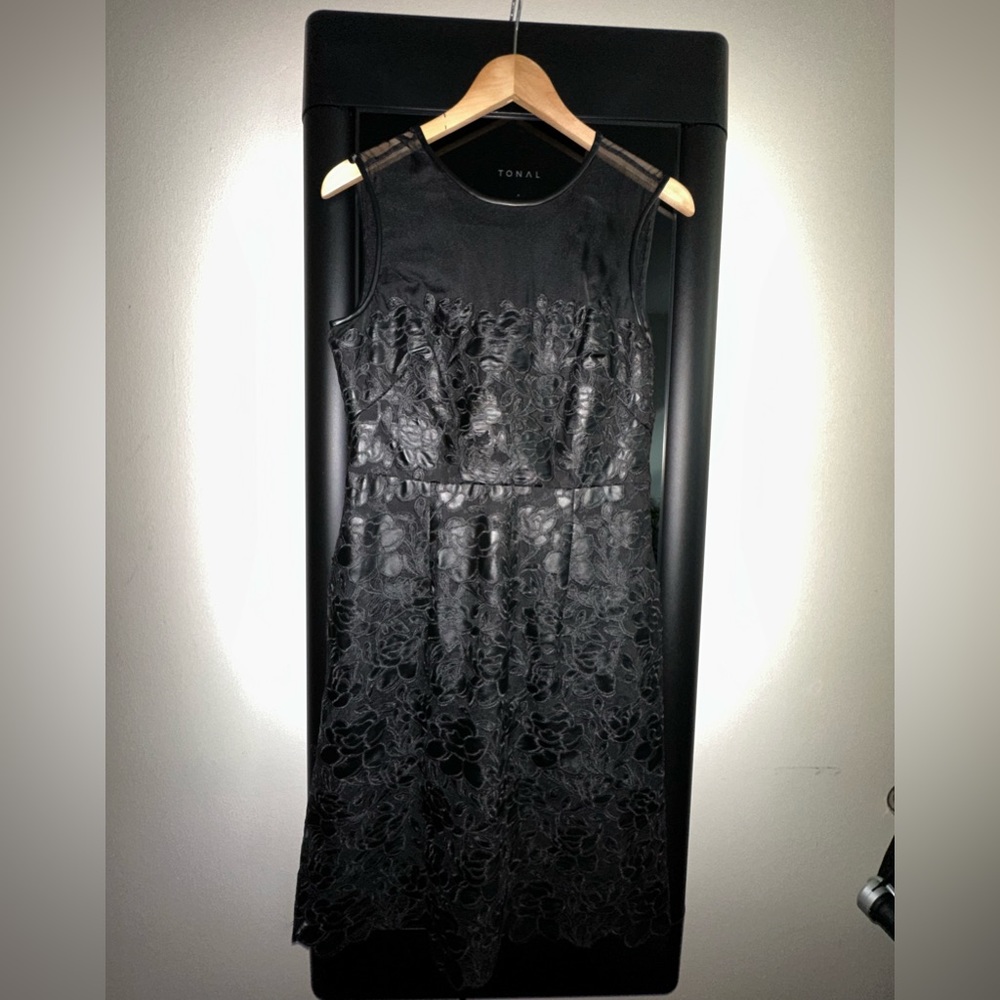 Sara Emanuel dress with leather accents and mesh backing